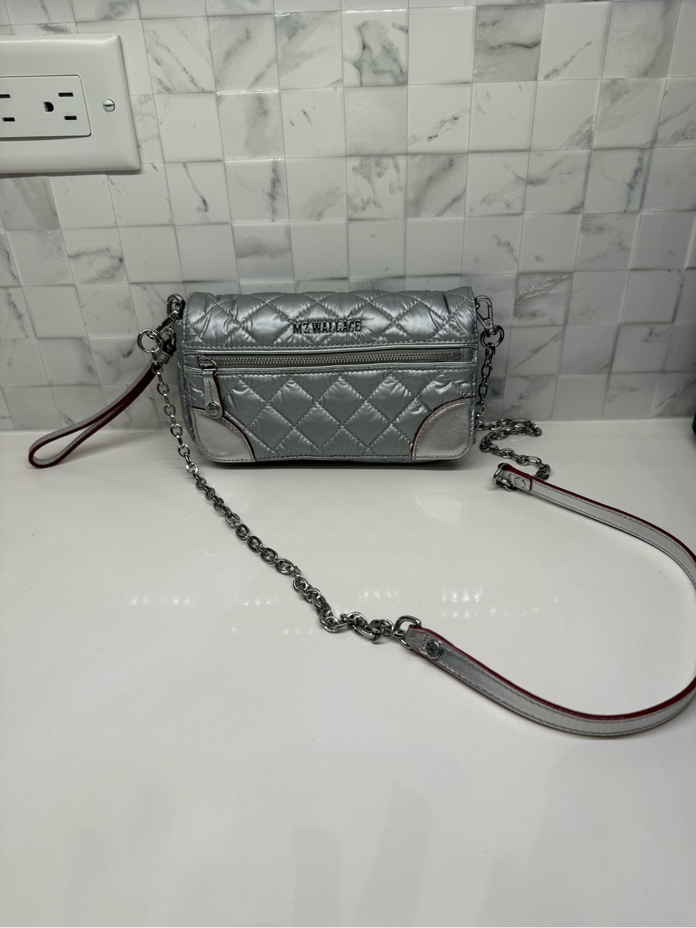 MZ Wallace Silver Metallic Crossbody Bag